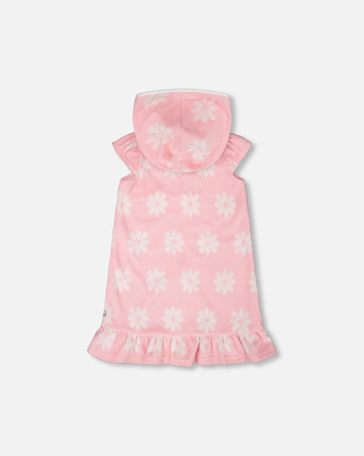 Deux Par Deux Hooded Terry Beach Dress - Pink Printed Flowers