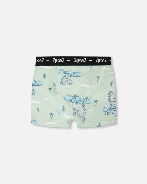 Deux Par Deux Organic Cotton Boxer Shorts - Printed Green Crocodile