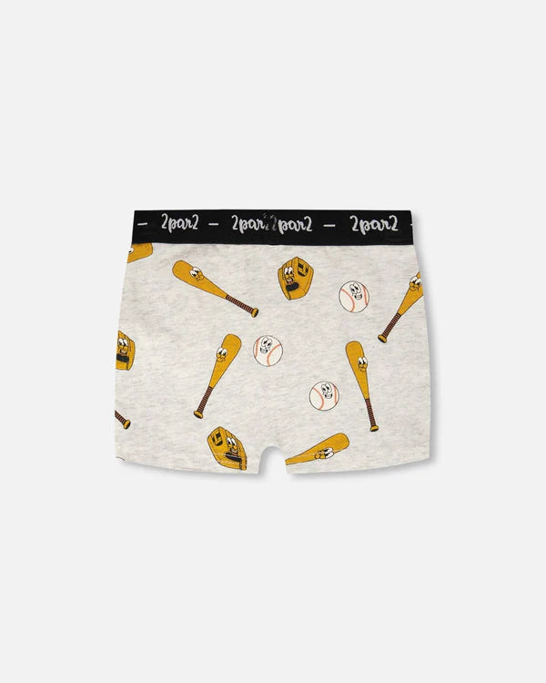 Deux Par Deux Organic Cotton Boxer Shorts - Printed Baseball