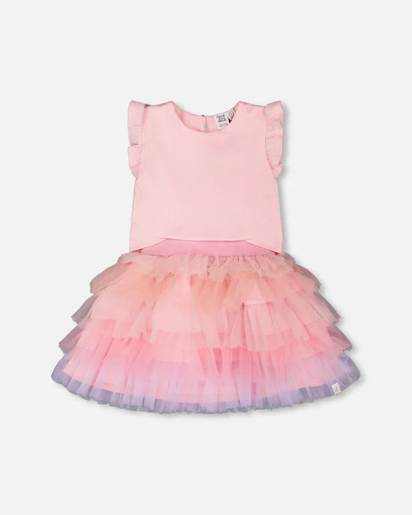 Deux Par Deux Bi-Material Dress - Pink Lady