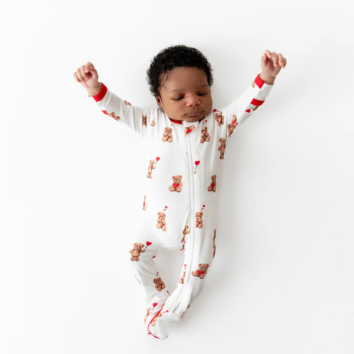 Kyte Baby Zippered Footie - Bear Hearts