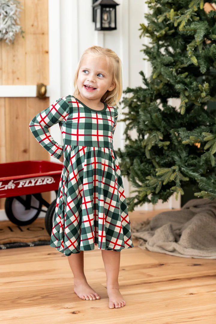 Kyte Baby Long Sleeve Twirl Dress - Holiday Plaid