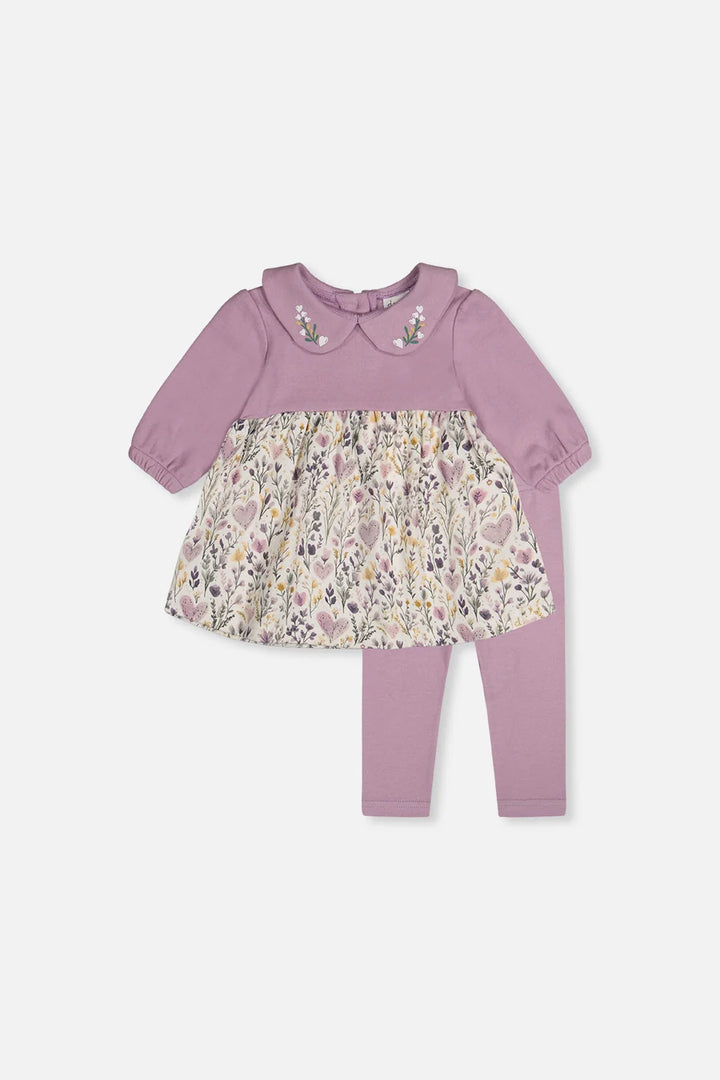 Deux Par Deux Organic Cotton Dress &amp; Leggings Set - Lavendula