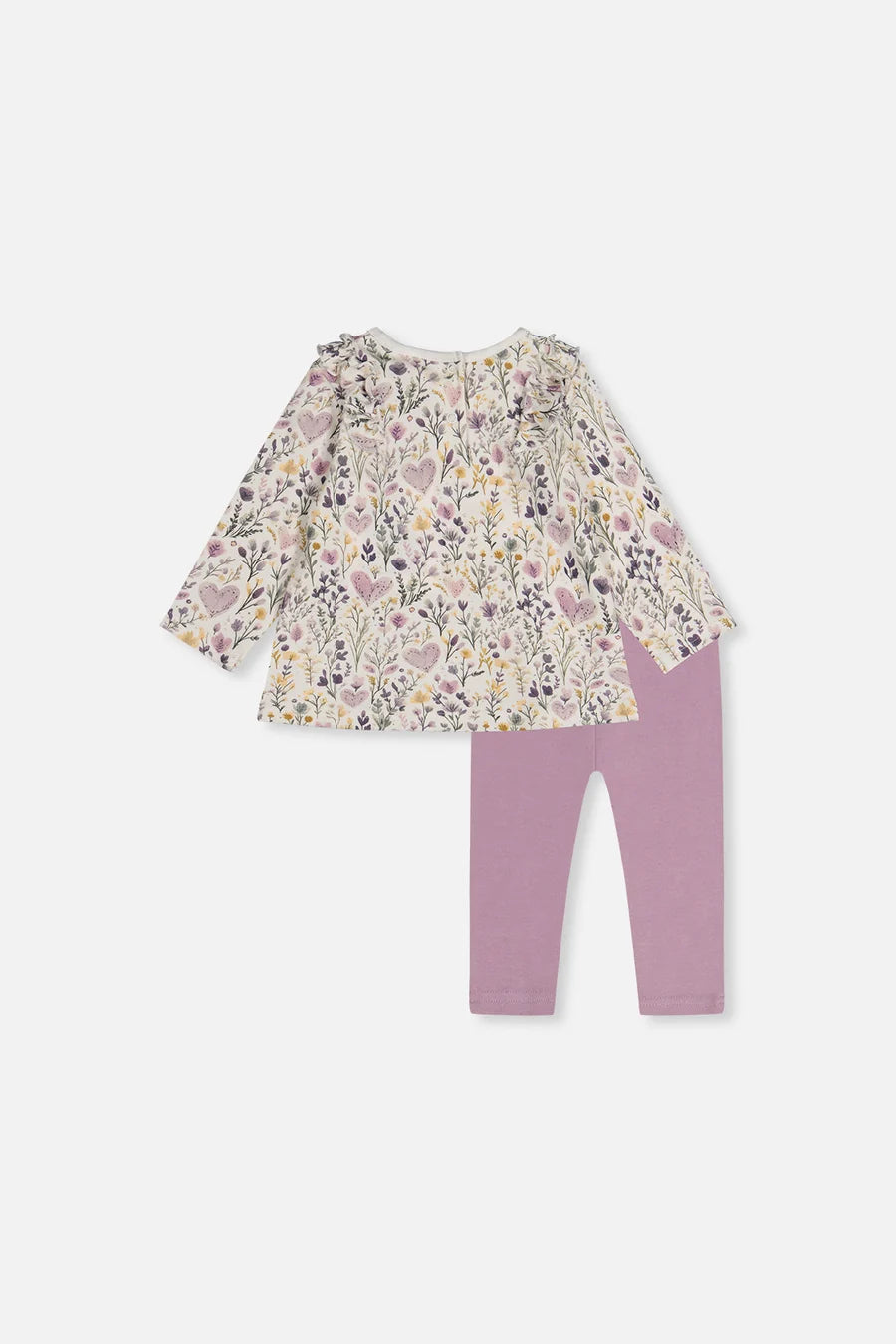 Deux Par Deux Organic Cotton Pant &amp; Top Set - Printed Flower Hearts