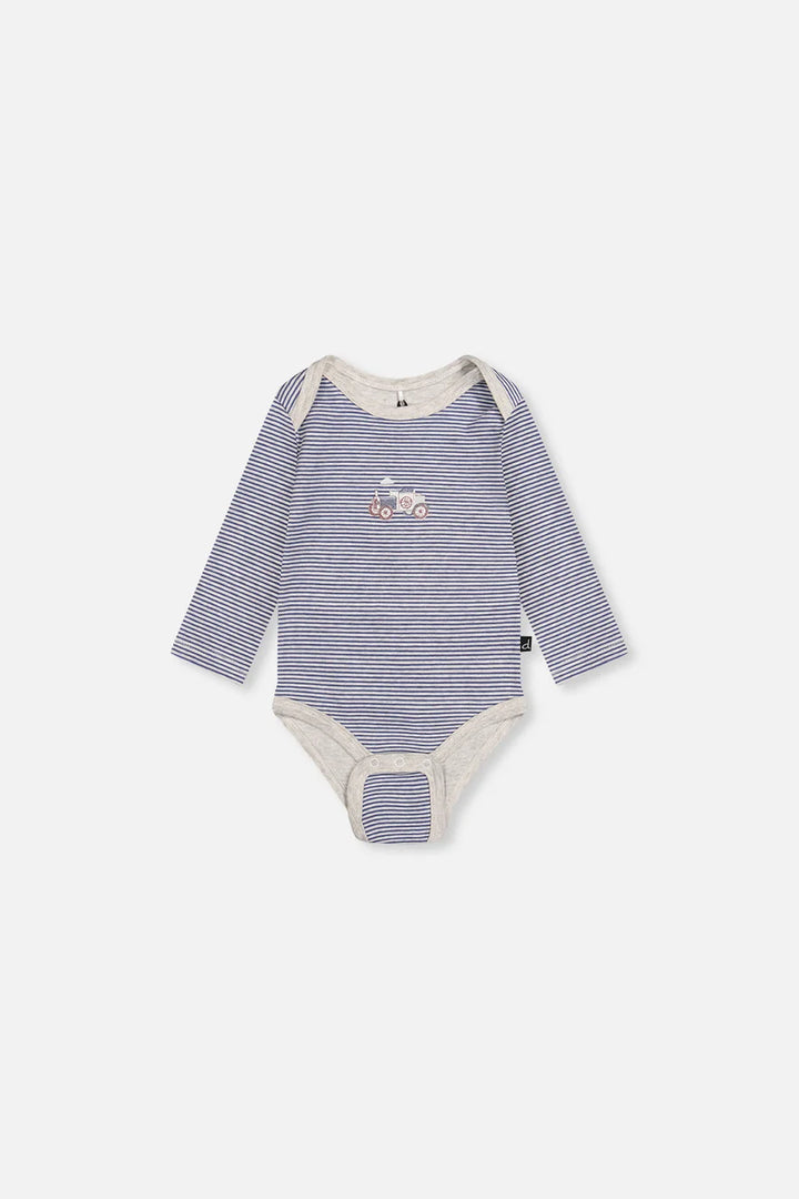 Deux Par Deux Orgnic Cotton Onesie - Printed Blue Stripe