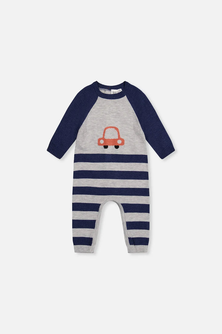 Deux Par Deux Knitted Intarsia Romper - Bijou Blue