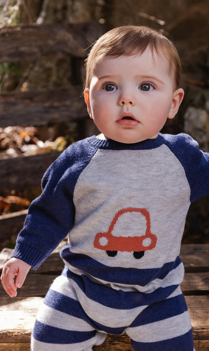Deux Par Deux Knitted Intarsia Romper - Bijou Blue
