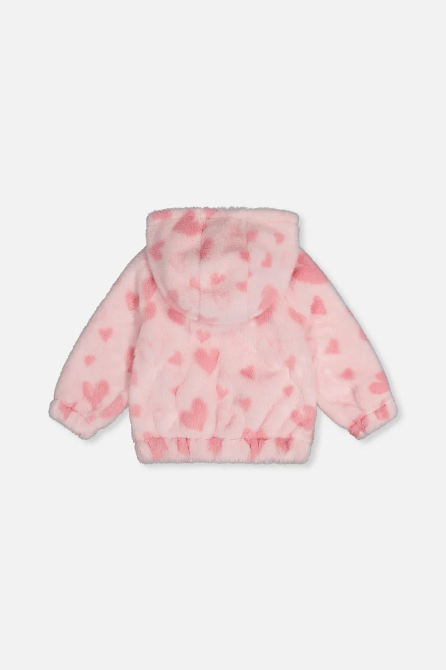 Deux Par Deux Hooded Full Zip Fake Fur Jacket - Jacquard Hearts