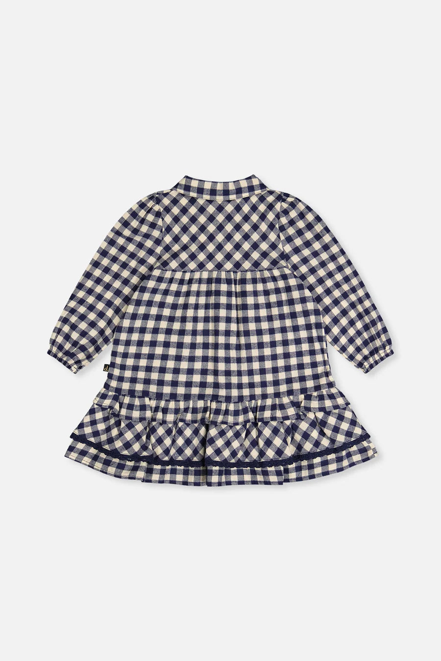 Deux Par Deux Shirt Dress with Frills - Navy and White Gingham