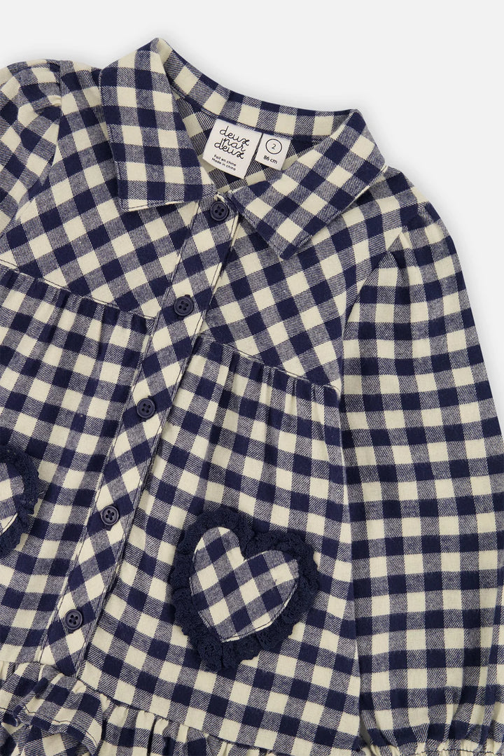 Deux Par Deux Shirt Dress with Frills - Navy and White Gingham