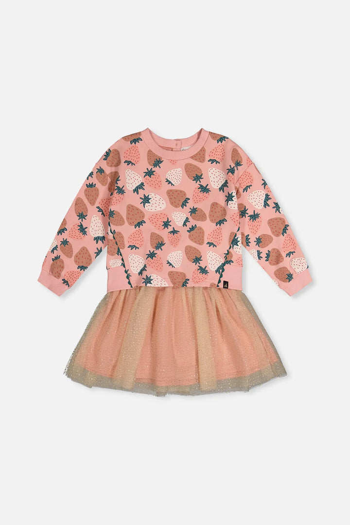 Deux Par Deux Bi-Material Dress - Big Strawberry