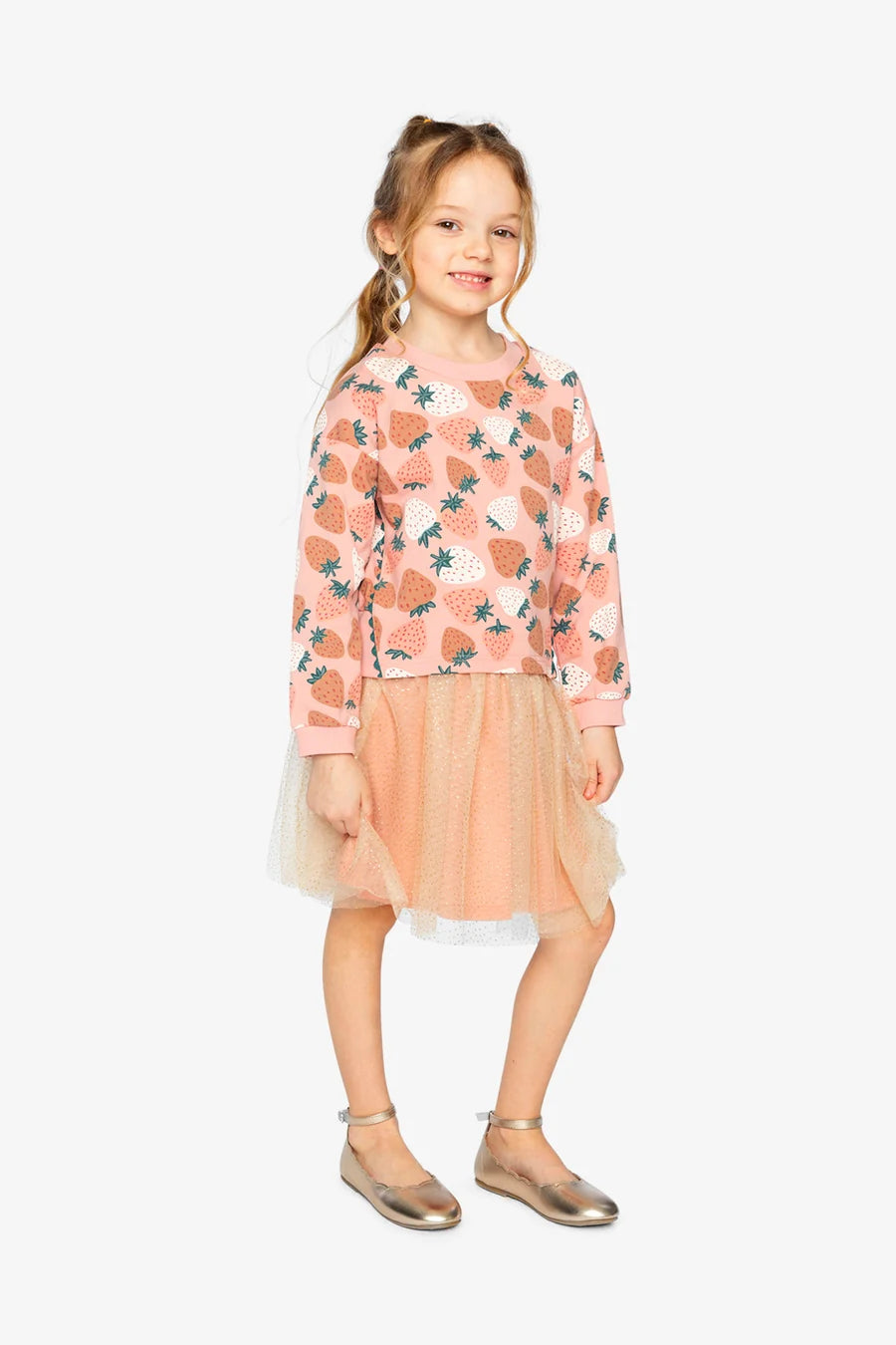 Deux Par Deux Bi-Material Dress - Big Strawberry