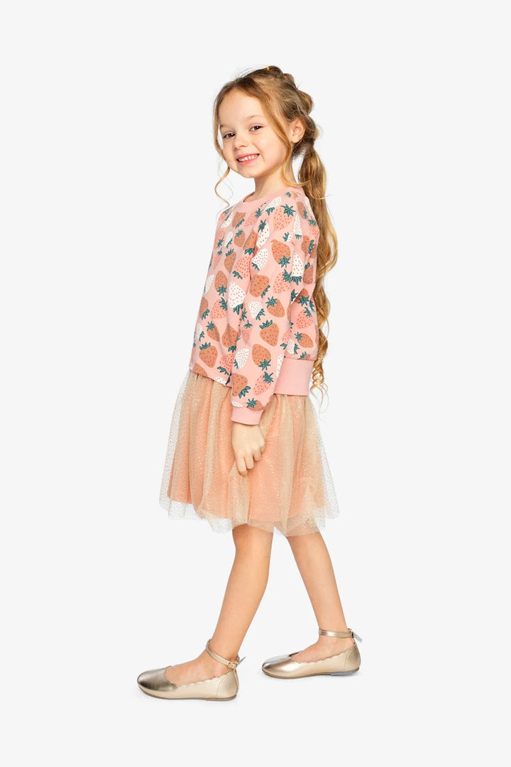 Deux Par Deux Bi-Material Dress - Big Strawberry