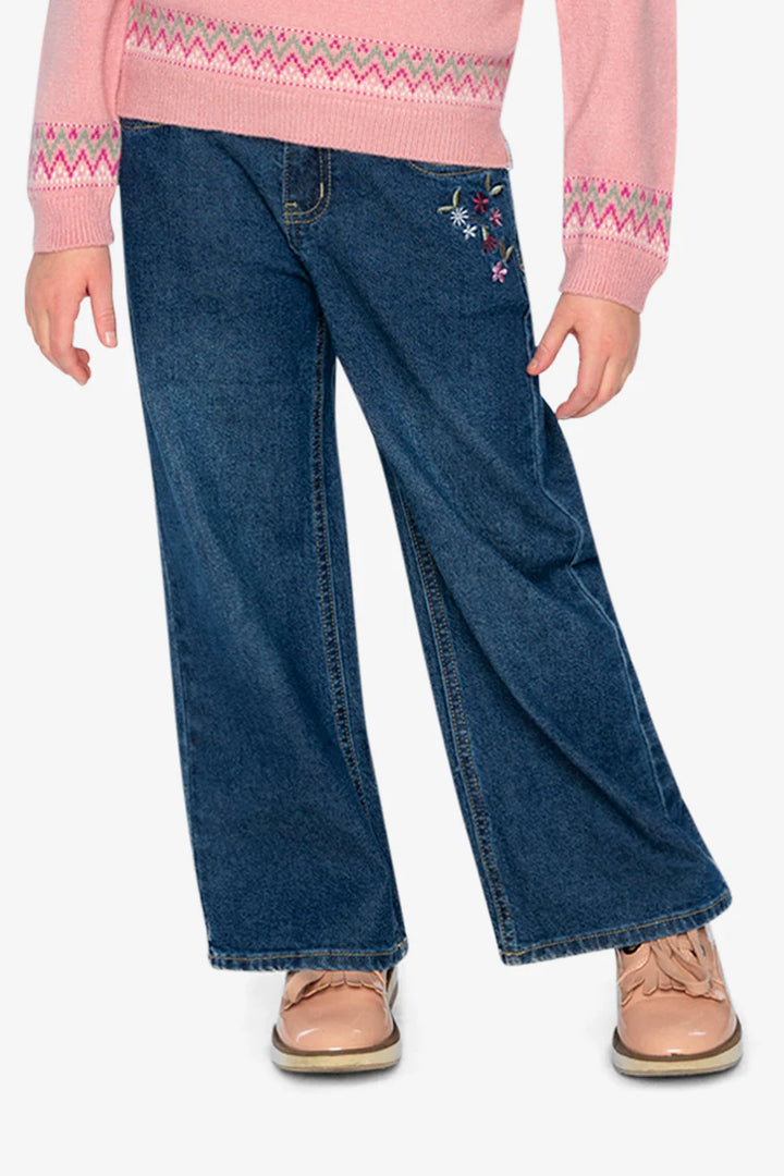 Deux Par Deux Jeans with Flower Embroidery - Light Blue