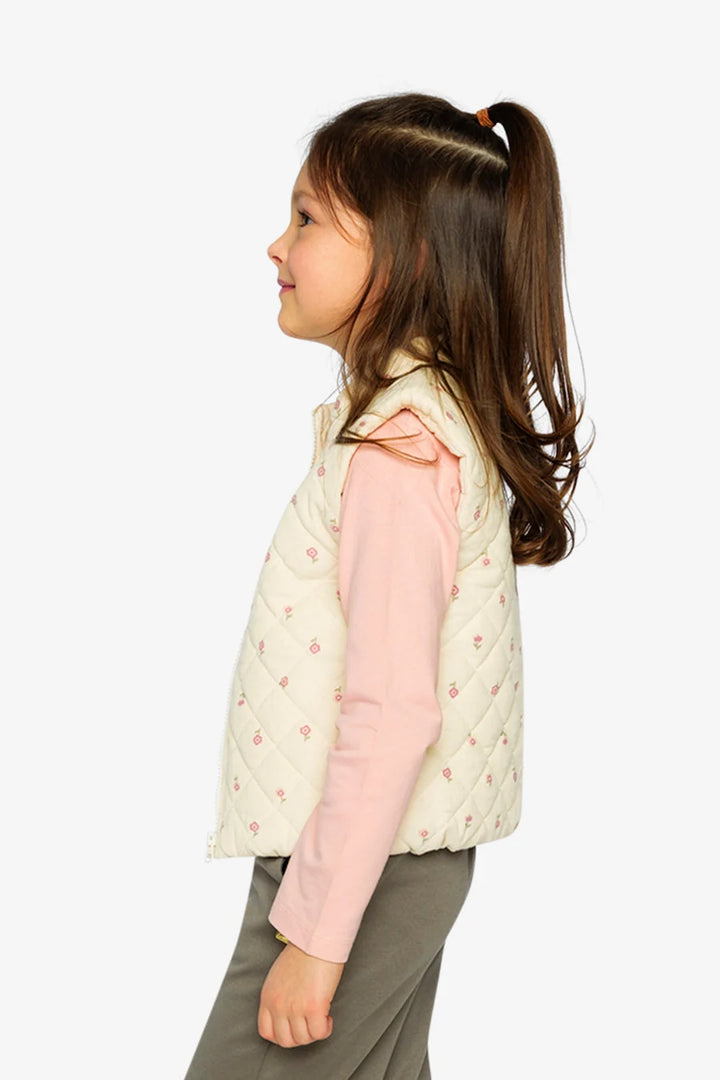 Deux Par Deux Corduroy Puffy Vest - Prairie Flower