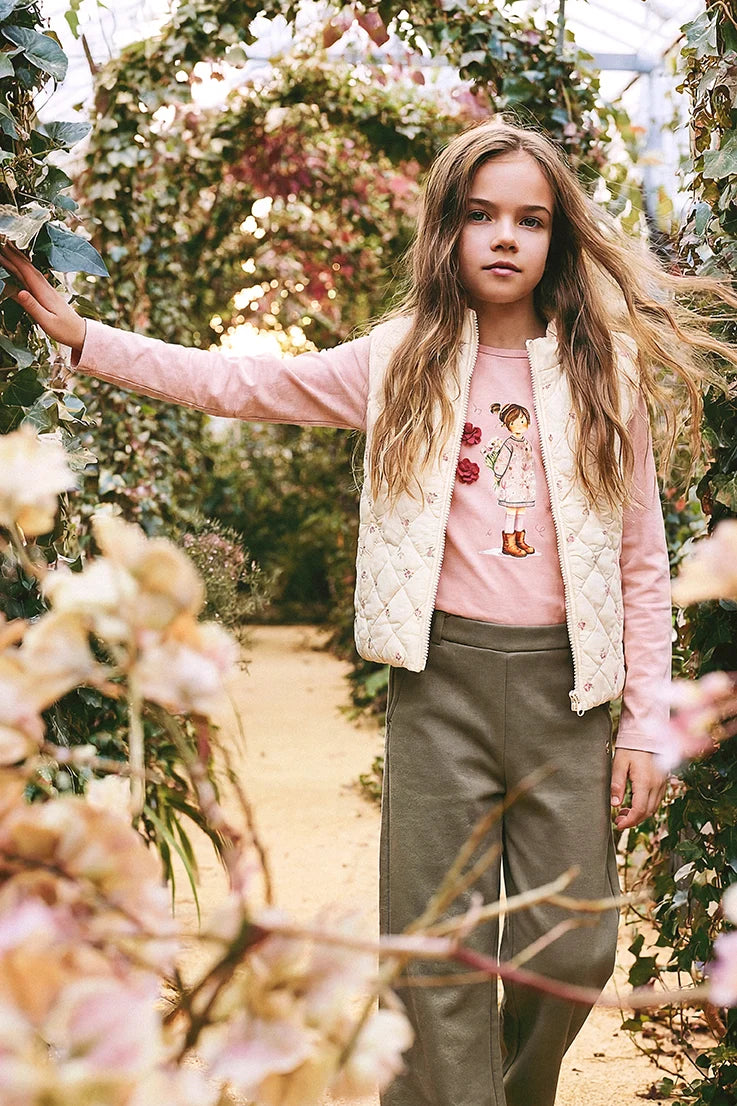 Deux Par Deux Corduroy Puffy Vest - Prairie Flower