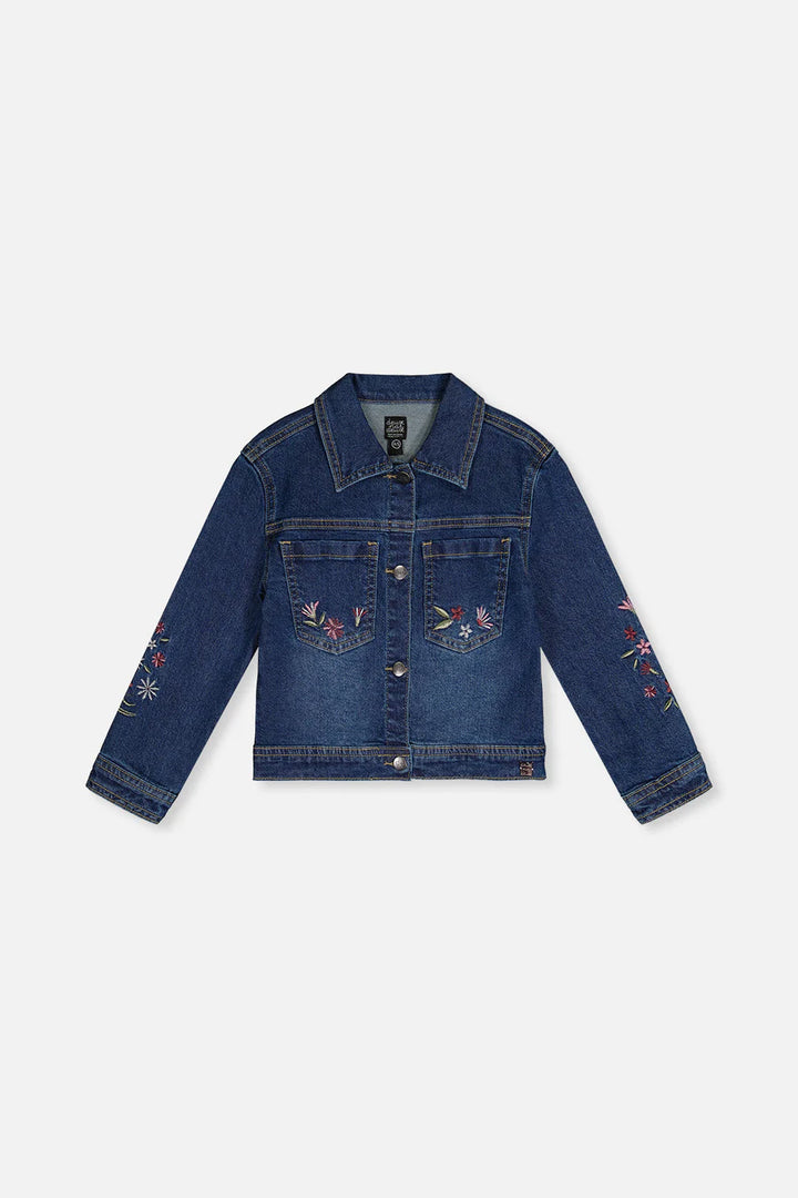 Deux Par Deux Denim Jacket with Flower Embroidery - Light Blue