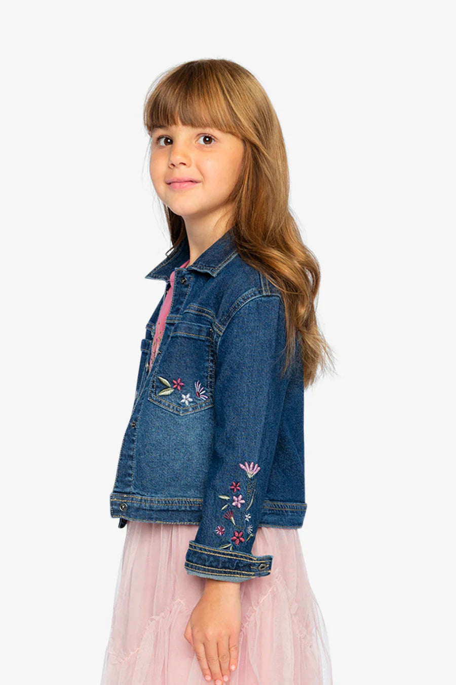 Deux Par Deux Denim Jacket with Flower Embroidery - Light Blue