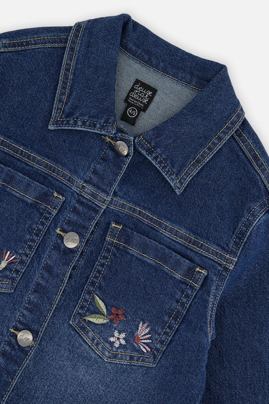 Deux Par Deux Denim Jacket with Flower Embroidery - Light Blue