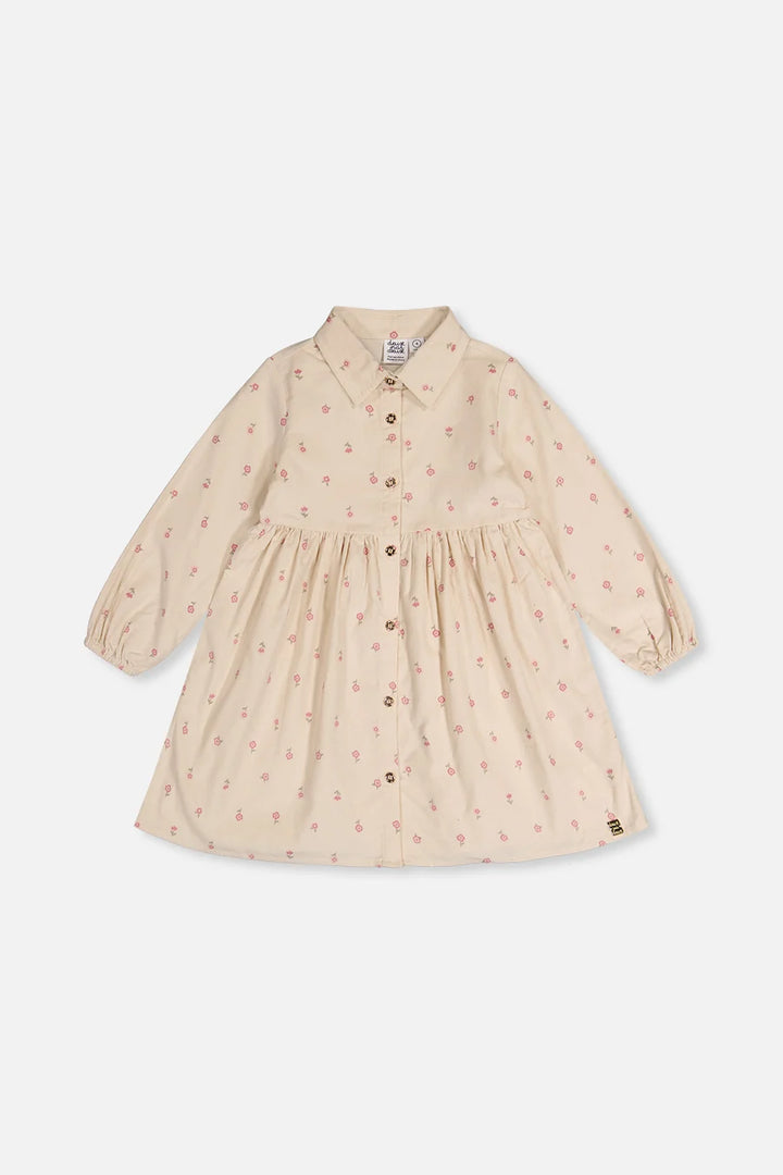 Deux Par Deux Corduroy Shirt Dress - Beige Floral