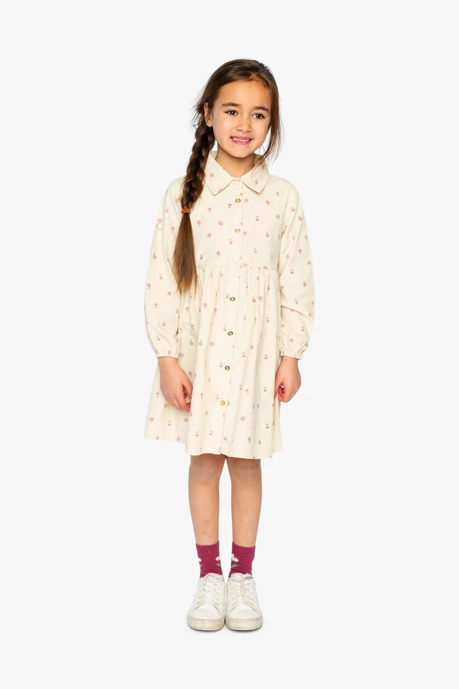 Deux Par Deux Corduroy Shirt Dress - Beige Floral