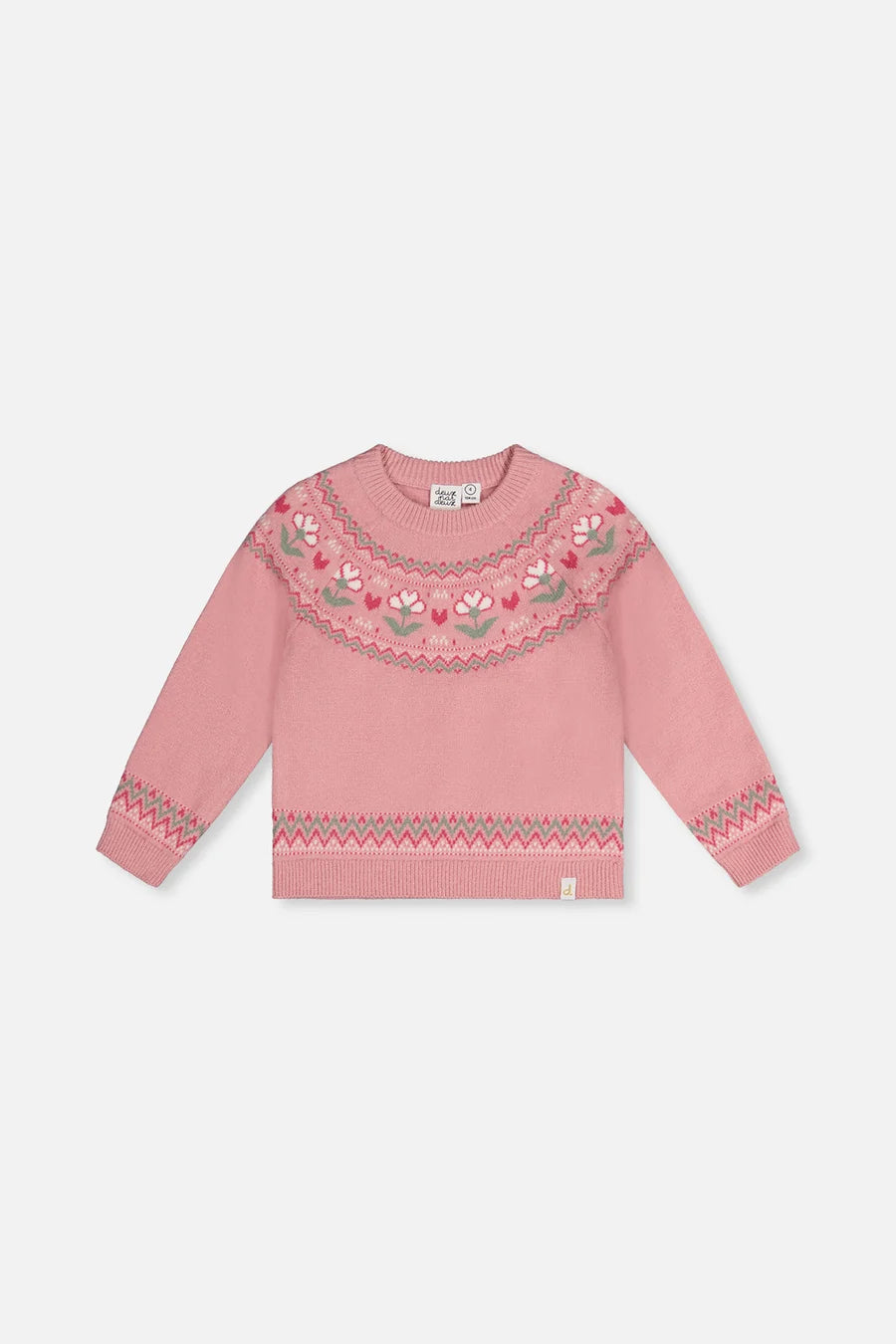 Deux Par Deux Sweater with Flower Jacquard - Pale Dusty Rose