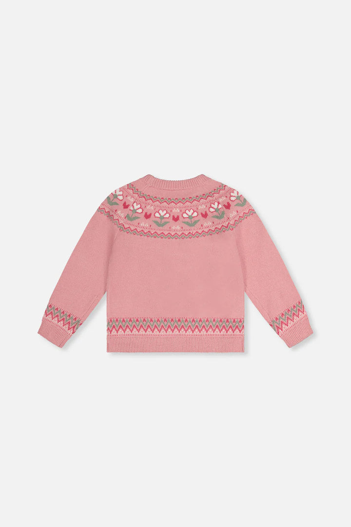 Deux Par Deux Sweater with Flower Jacquard - Pale Dusty Rose