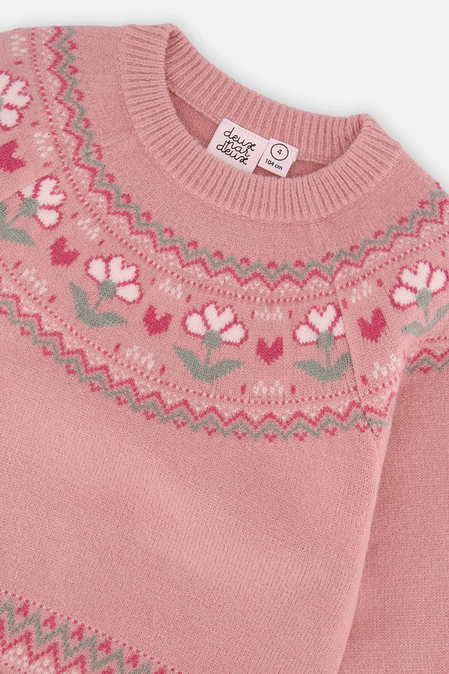 Deux Par Deux Sweater with Flower Jacquard - Pale Dusty Rose