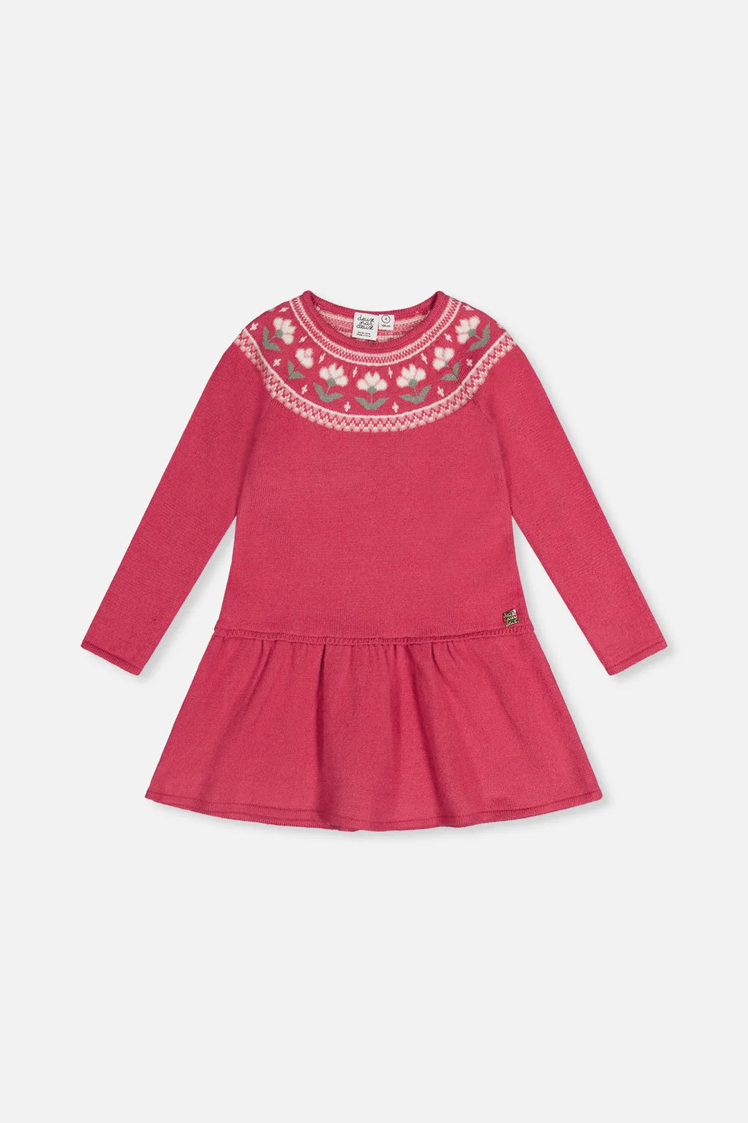 Deux Par Deux Knitted Dress with Flower Jacquard - Raspberry Pink