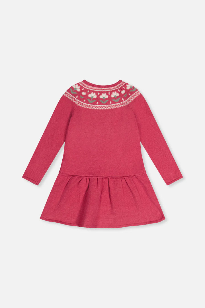 Deux Par Deux Knitted Dress with Flower Jacquard - Raspberry Pink