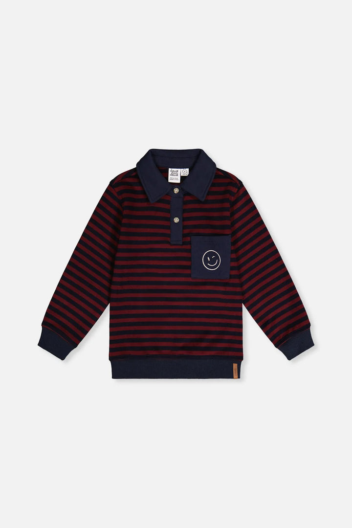 Deux Par Deux Brushed Jersey Top - Navy and Burgandy Stripes