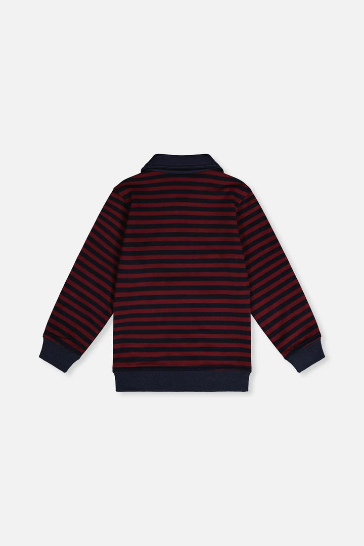 Deux Par Deux Brushed Jersey Top - Navy and Burgandy Stripes