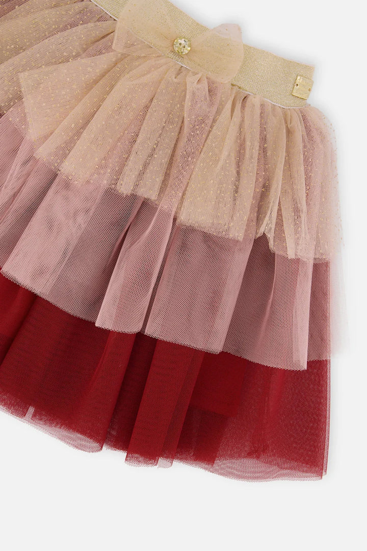 Deux Par Deux Multi-Layer Glittering Mesh Skirt - Multicolor/Jester Red