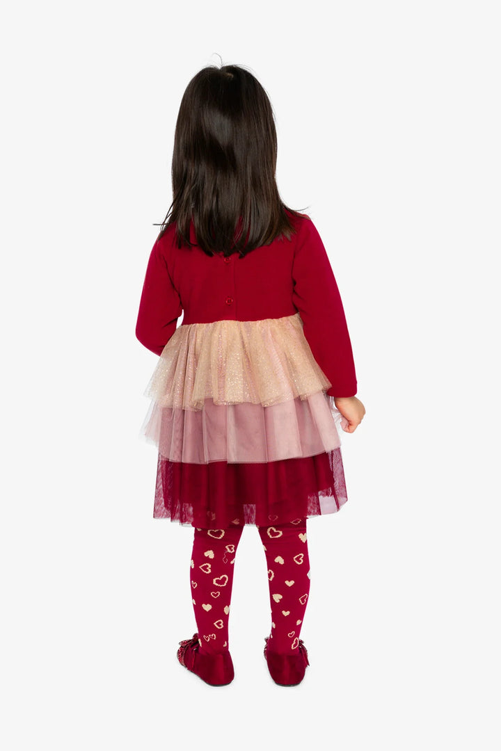 Deux Par Deux Bi-Material Dress with Glittering Skirt - Jester Red
