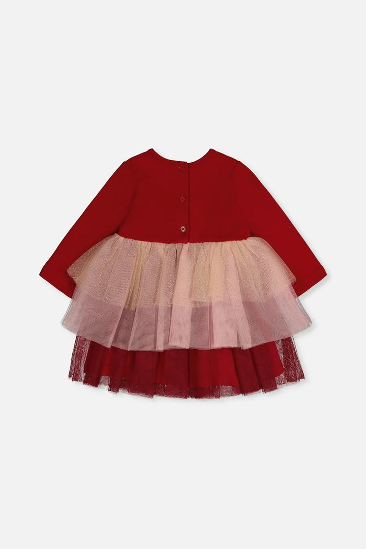 Deux Par Deux Bi-Material Dress with Glittering Skirt - Jester Red