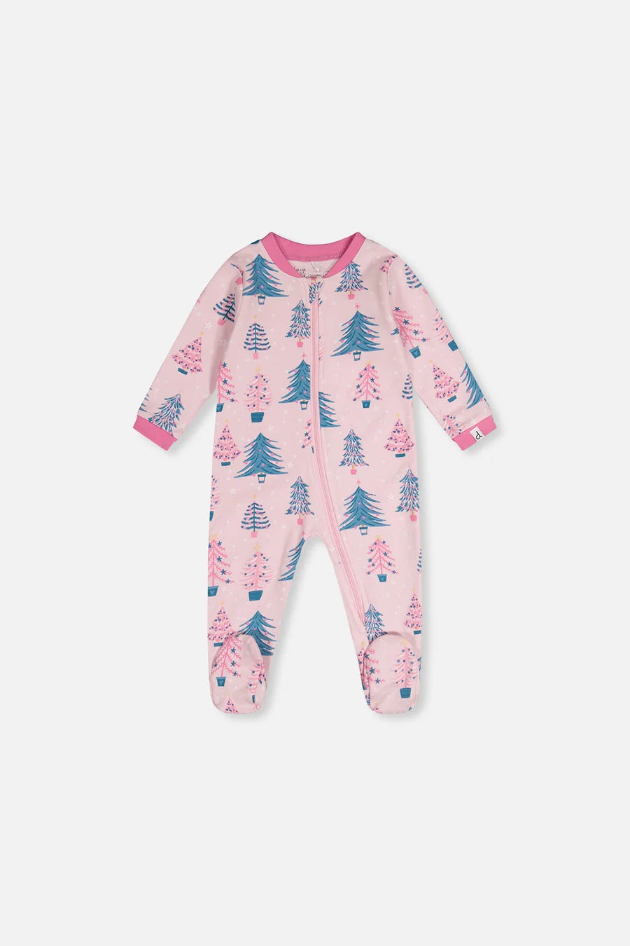 Deux Par Deux Organic Cotton One Piece Footed Pajama - Printed Pink Trees