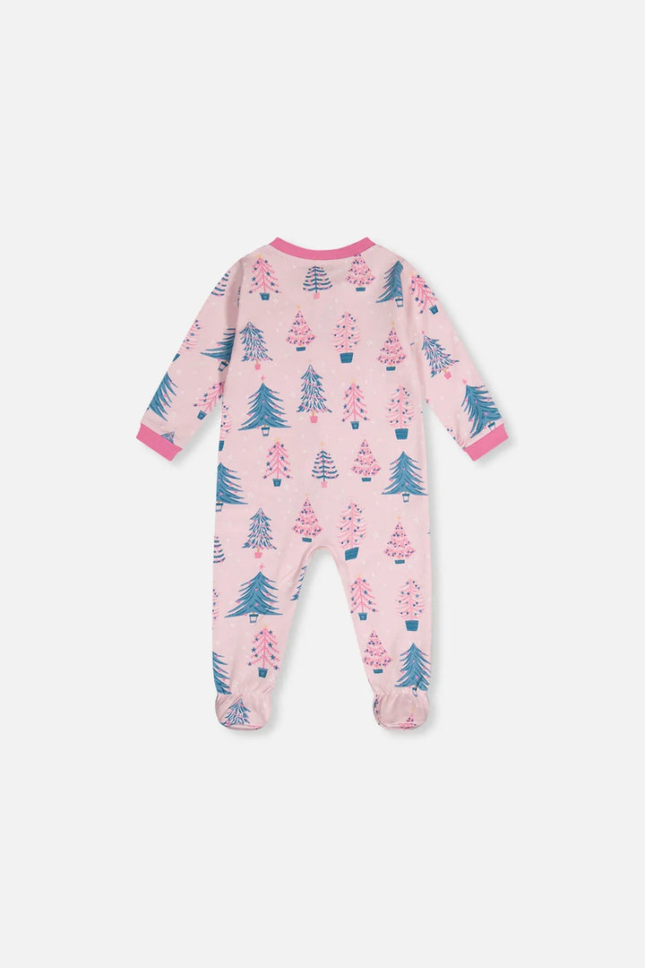 Deux Par Deux Organic Cotton One Piece Footed Pajama - Printed Pink Trees