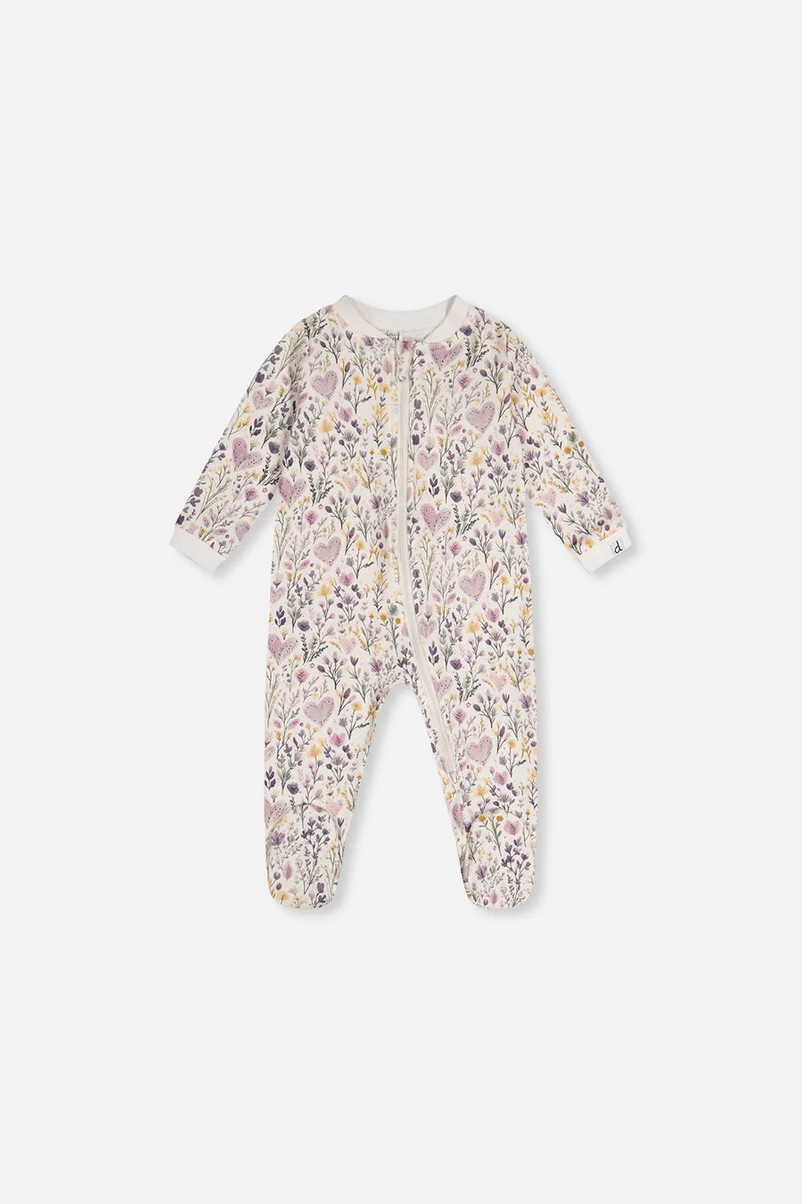 Deux Par Deux Organic Cotton One Piece Footed Pajama - Printed Beige Hearts