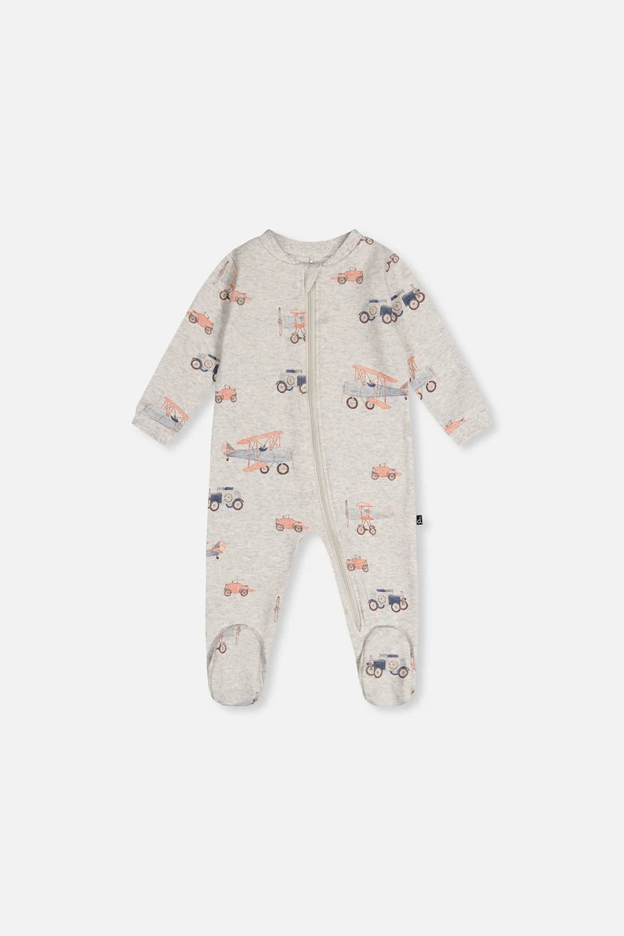 Deux Par Deux Organic Cotton One Piece Footed Pajama - Printed Airplanes