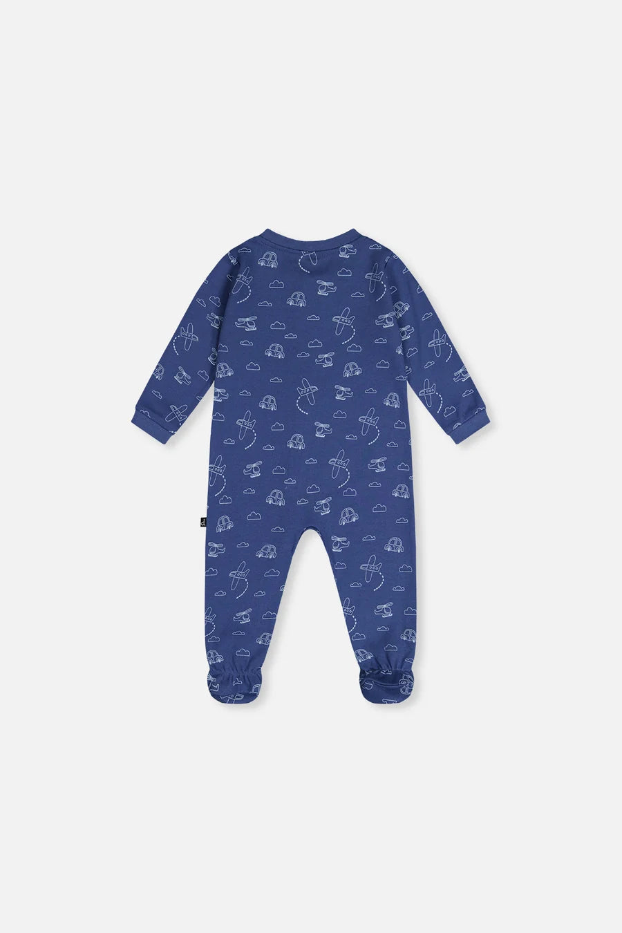 Deux Par Deux Organic Cotton One Piece Footed Pajama - Printed Blue Transport