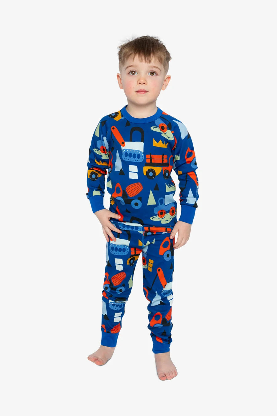 Deux Par Deux Organic Cotton Two Piece Pajama Set - Printed Blue Trucks