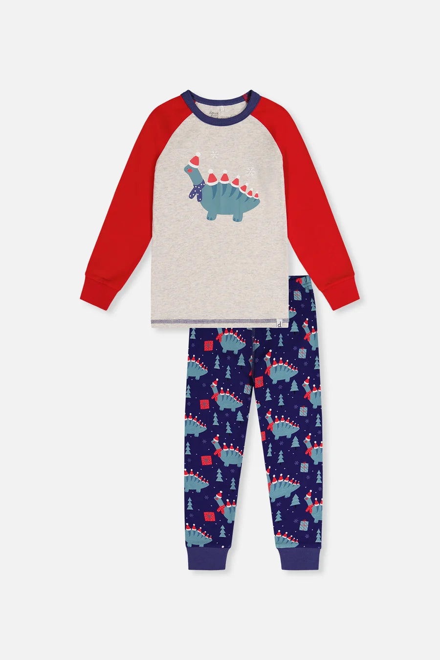 Deux Par Deux Organic Cotton Two Piece Pajama Set - Printed Christmas Dinos