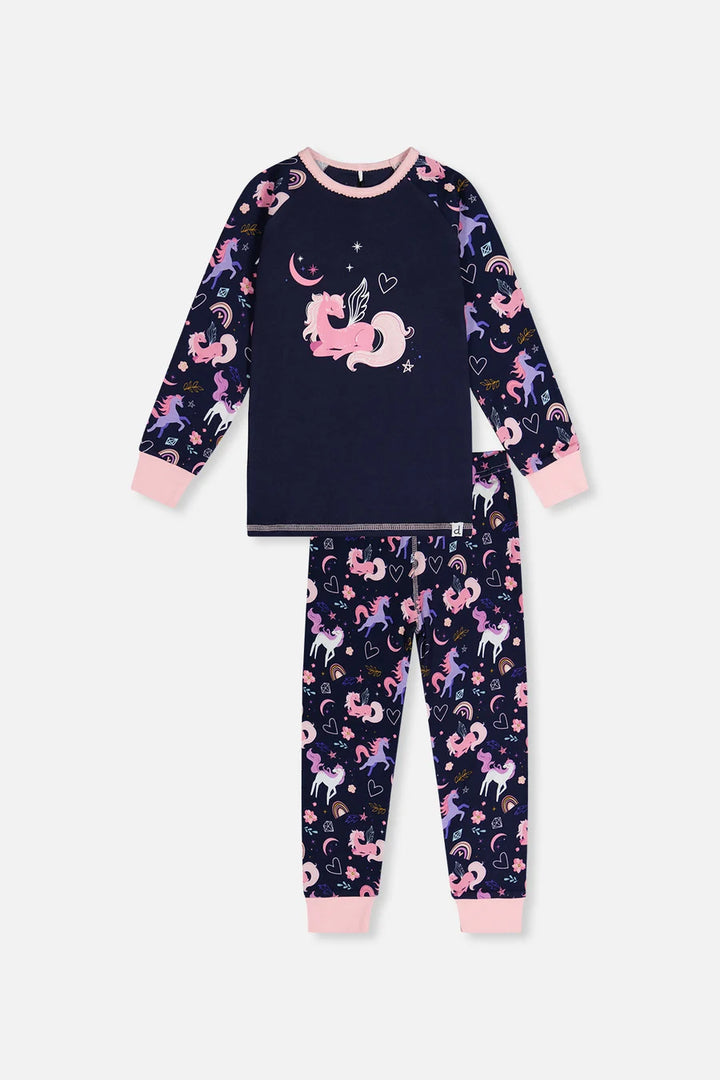 Deux Par Deux Organic Cotton Two Piece Pajama Set - Printed Unicorn
