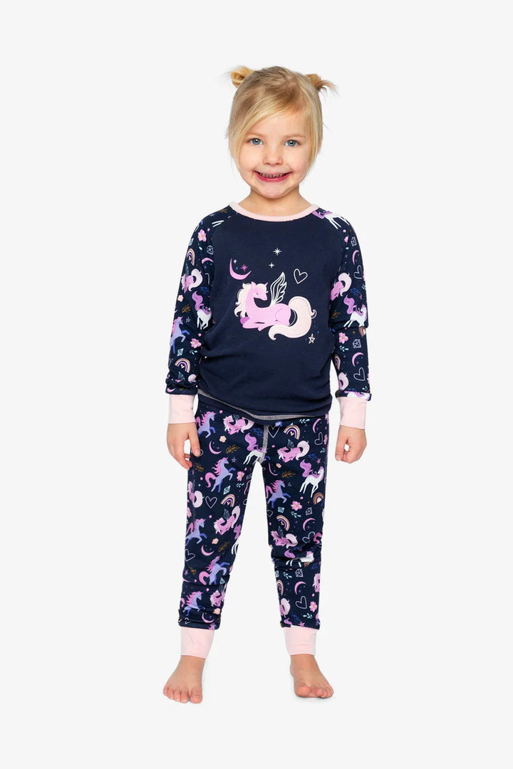 Deux Par Deux Organic Cotton Two Piece Pajama Set - Printed Unicorn