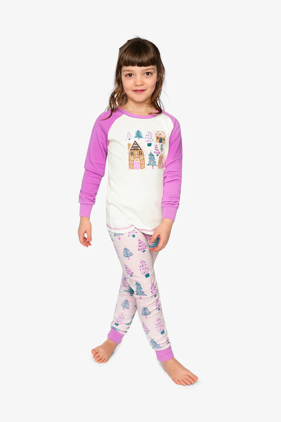 Deux Par Deux Organic Cotton Two Piece Pajama Set - Printed Pink Trees