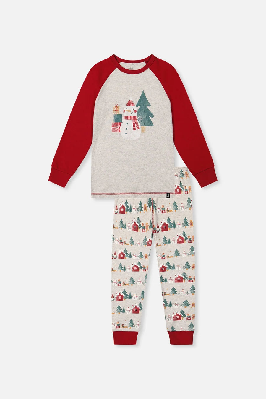 Deux Par Deux Organic Cotton Two Piece Pajama Set - Printed Christmas Snowman