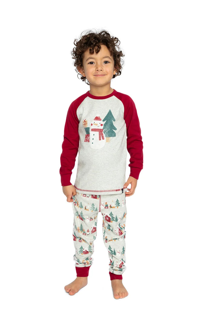 Deux Par Deux Organic Cotton Two Piece Pajama Set - Printed Christmas Snowman
