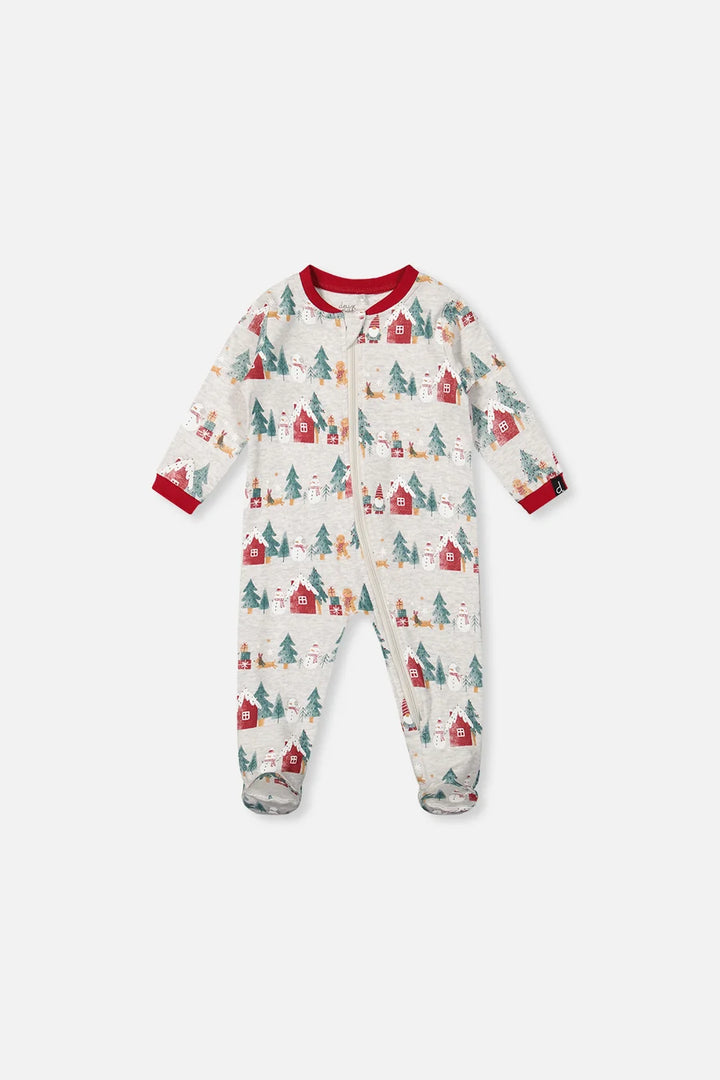 Deux Par Deux Organic Cotton One Piece Footed Pajama - Printed Christmas