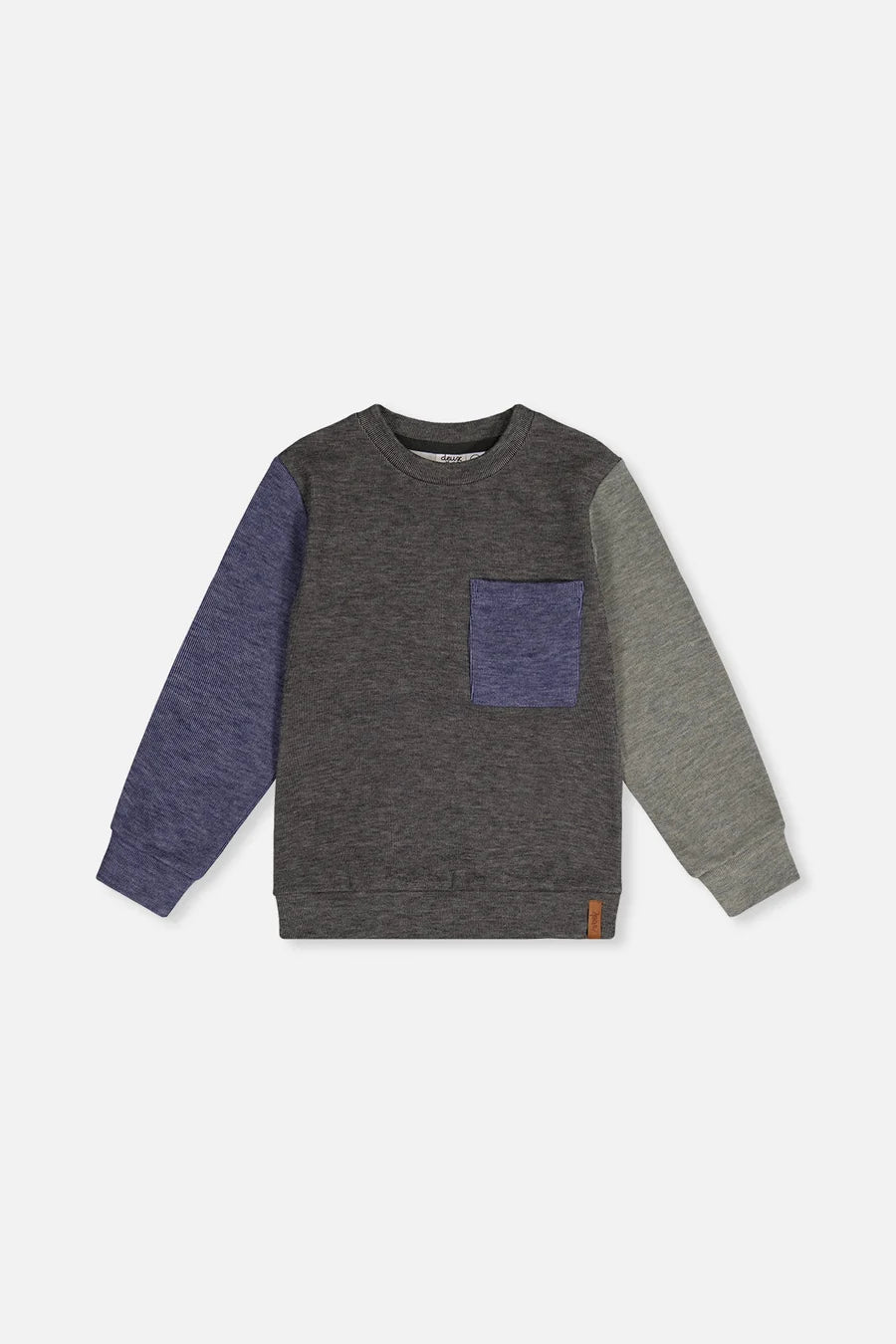 Deux Par Deux Colorblock Brushed Jersey Top with Chest Pocket - Beluga