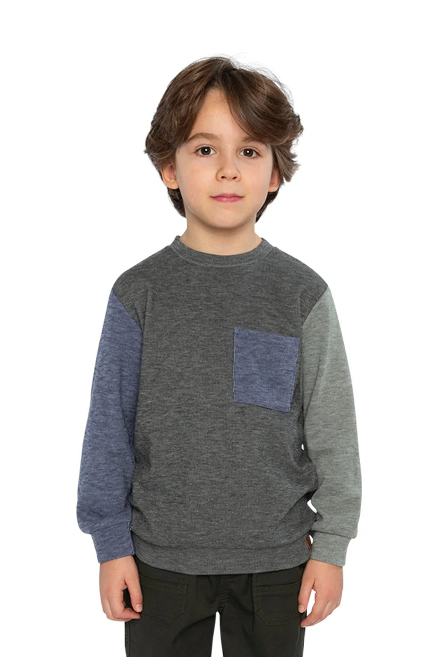 Deux Par Deux Colorblock Brushed Jersey Top with Chest Pocket - Beluga
